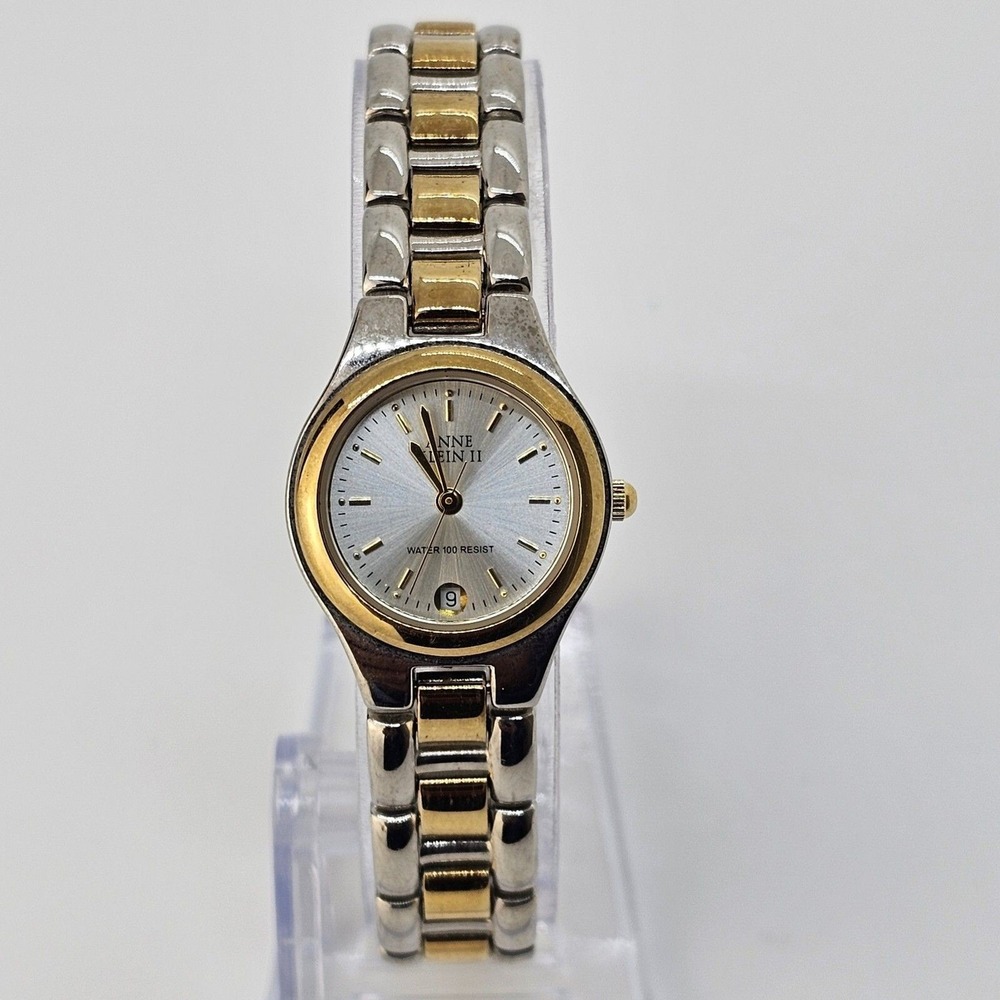 Anne Klein II Women's Watch 22MM Gray‎ Dial Two Tone Bracelet 7" New Battery